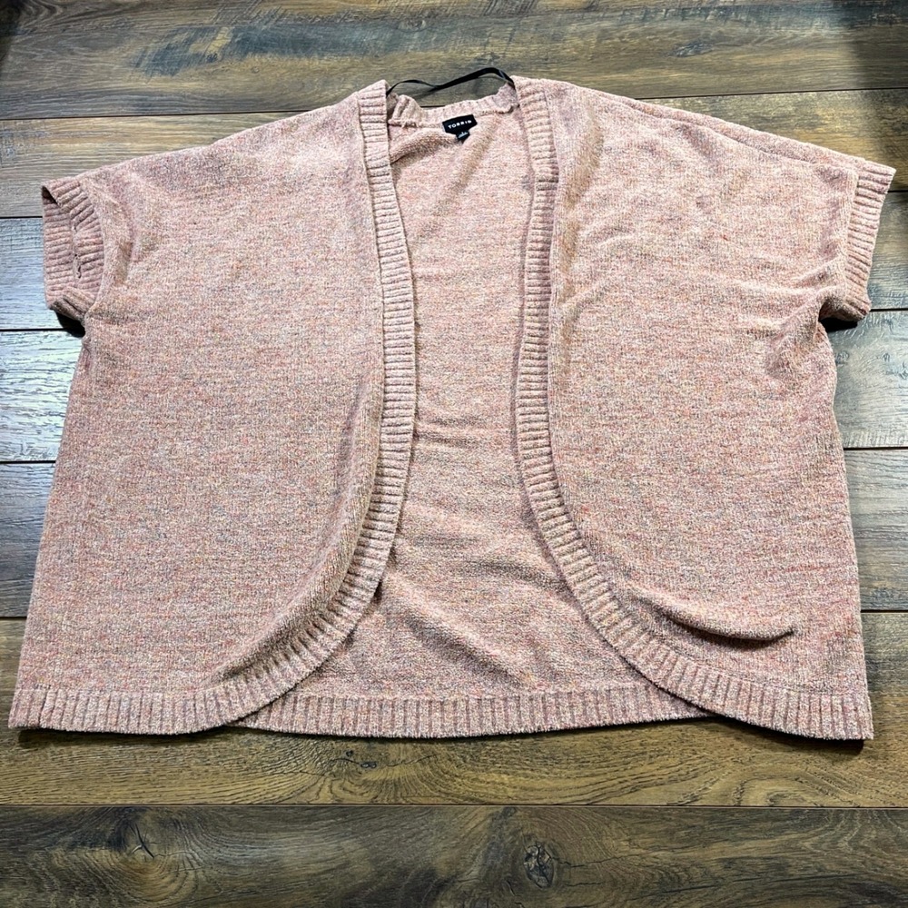 Torrid Pink Space Dye Open Front Cardigan Short Sleeve Chenille Knit Sweater 1